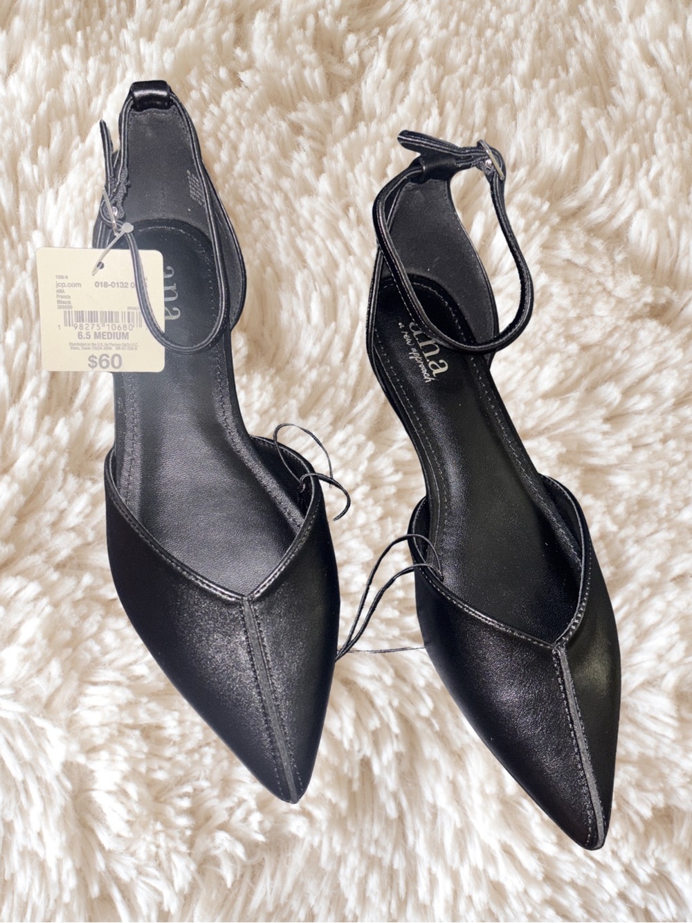 NIKA Black Pointed Toe Ankle-Strap Flats